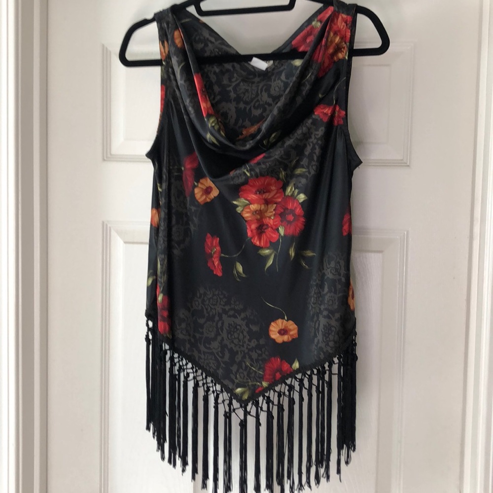 J.S. Edward Black/Red Lady's Top w/Roses - Large